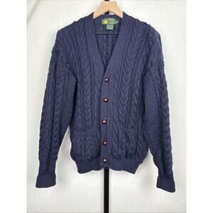 Peregrine Knitwear Wool Cardigan Womens Medium Navy Chunky Cable Knit Academia